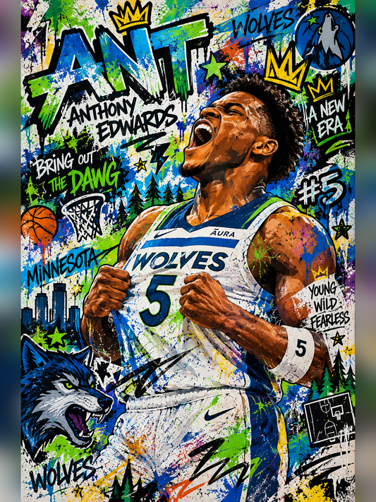 Anthony Edwards “ANT” Graffiti Basketball Acrylic Wall Art – Minnesota Timberwolves